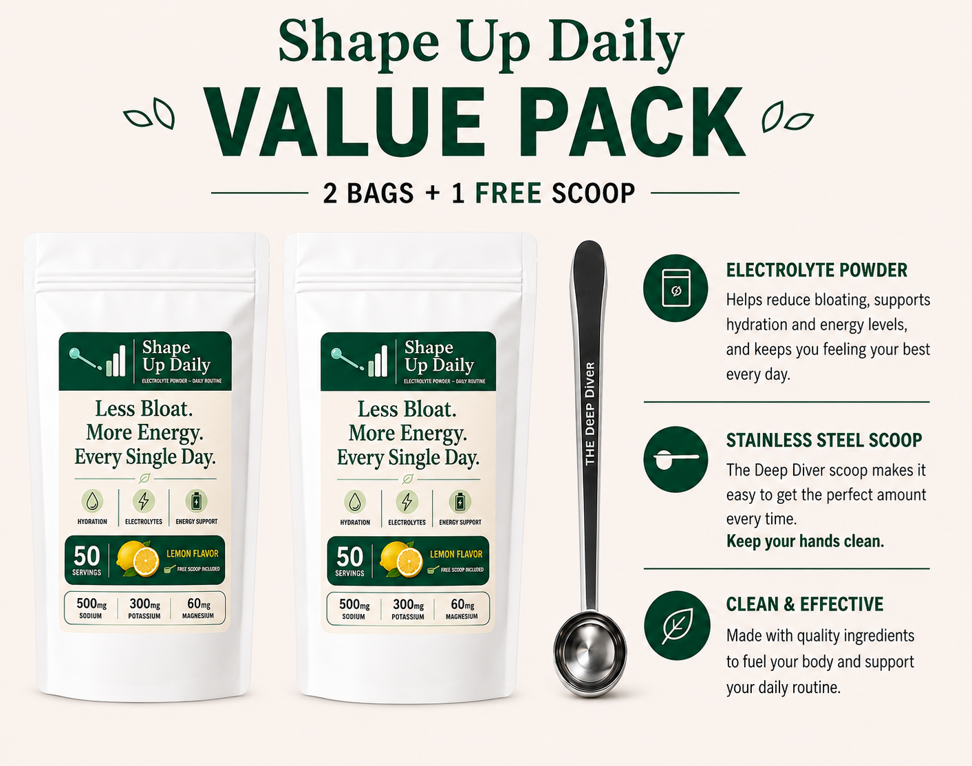	Voordeelpakket — 2 zakken + gratis Deep Diver Long Scoop